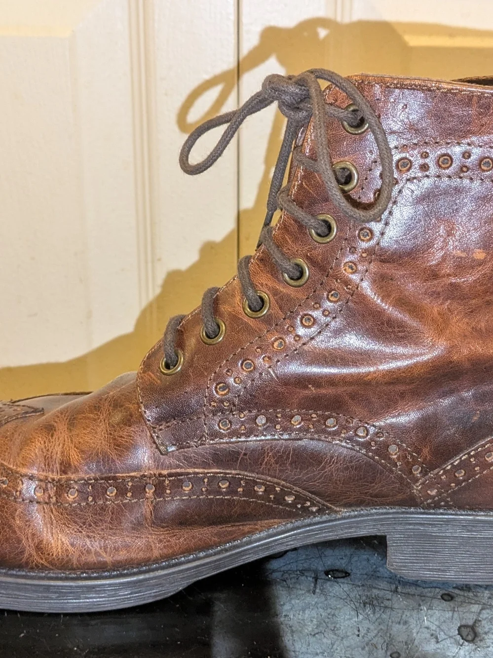 Men's Aston Grey Brown Ankle Distressed Leather Boots Size 12
